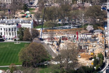 Construction of a new ballroom on the East Wing of the White House in Washington