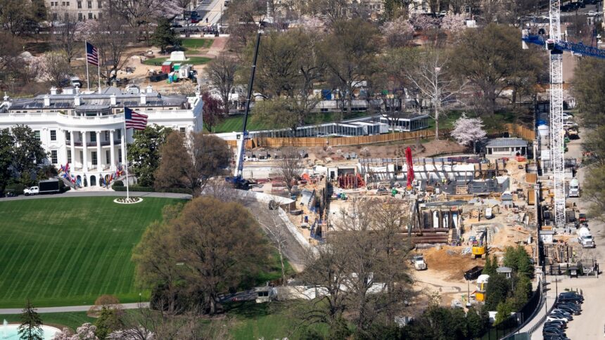 Construction of a new ballroom on the East Wing of the White House in Washington