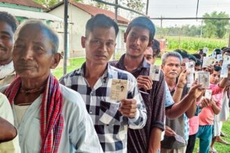 Alipurduar [West Bengal], Apr 23 (ANI): Electors queue infront of polling stations during the first phase of the West Bengal Assembly Elections 2026, in Alipurduar on Thursday. @CEOWestBengal X/ANI Photo)