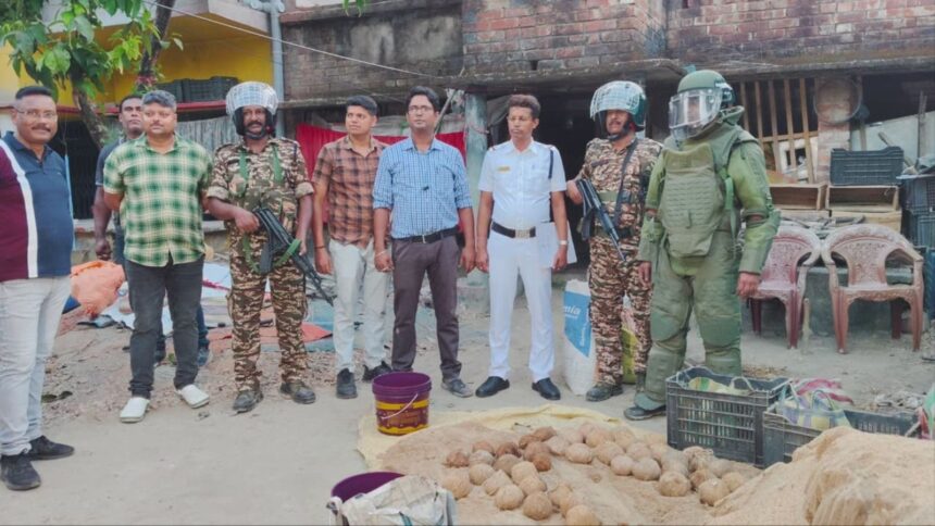 Earlier in the day, the West Bengal Police recovered bombs and explosive material from Majherhat, in Uttar Kashipur police station area of the district.