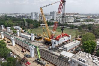 Mumbai-Ahmedabad bullet train project update highlights NHSRCL launching the heaviest girder in just 3.5 hours. (Image: NHSRCL)