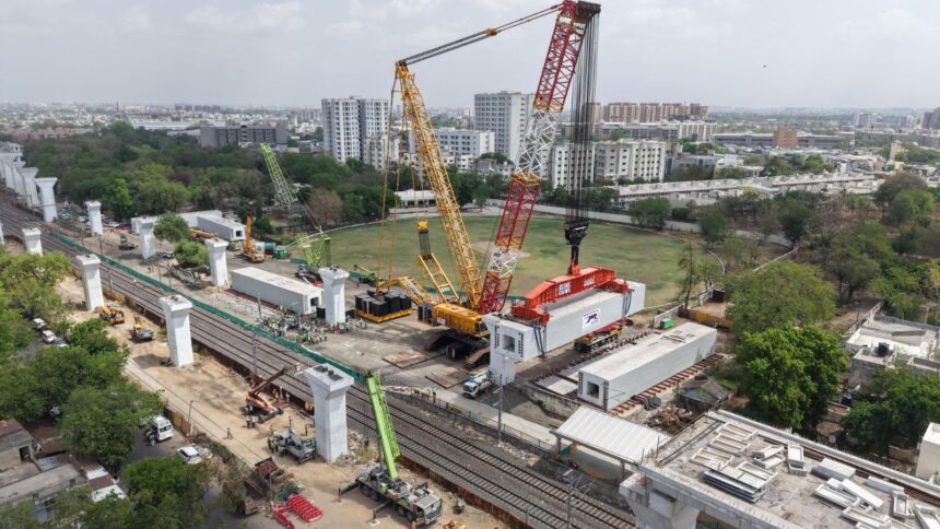 Mumbai-Ahmedabad bullet train project update highlights NHSRCL launching the heaviest girder in just 3.5 hours. (Image: NHSRCL)