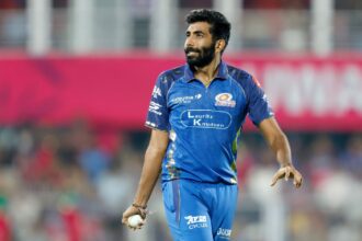 Jasprit Bumrah of Mumbai Indians during Match 13 of the TATA Indian Premier League 2026. (Photo by Arjun Singh / CREIMAS for IP)