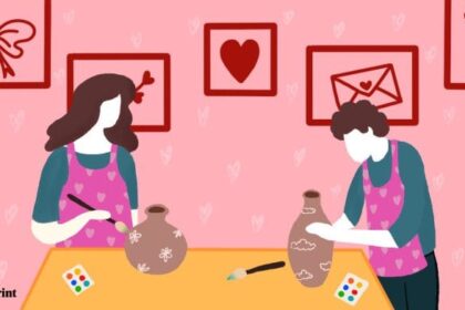 A couple on a pottery date.