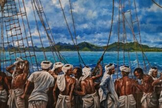 Visual Art of the first indentured Indian labourers arriving in Mauritius | Wikimedia Commons