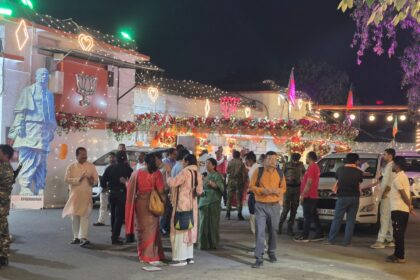Giant LED lotus, firecrackers, balloons: With BJP set to get its 1st CM in Bihar, Patna party office wears festive look