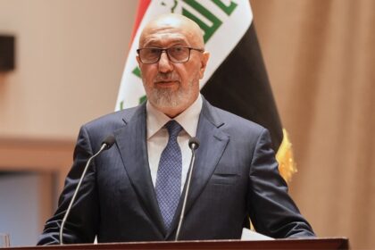 In this photo provided by the Iraqi Parliament Media Office, newly elected president of the Republic of Iraq, Nizar Amidi, speaks inside the Parliament after his election in Baghdad, Iraq, Saturday, April 11, 2026. (AP Photo)