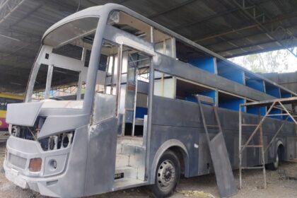An unfinished bus at Sundar Coach in Rajasthan's Udaipur. Express photo: Parul Kulshrestha
