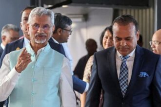 External Affairs Minister S. Jaishankar receives a warm welcome from Mauritian Minister of Foreign Affairs Dhananjay Ritish Ramful on his arrival, in Port Louis