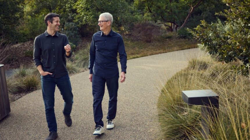 Tim Cook and John Ternus at Apple Park. (Image via Apple newsroom)