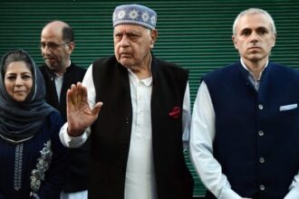 A file photo of National Conference president Farooq Abdullah and his son and J&K CM Omar Abdullah, and PDP chief Mehbooba Mufti | ANI