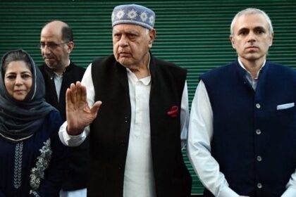 A file photo of National Conference president Farooq Abdullah and his son and J&K CM Omar Abdullah, and PDP chief Mehbooba Mufti | ANI