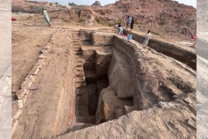 Excavated trench near the stupa mound with exposed portion of the defense wall at Mohenjo Daro | Picture credit: Directorate of Antiquities and Archaeology, Government of Sindh, Pakistan
