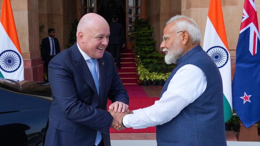 New Zealand Prime Minister Christopher Luxon and Prime Minister Narendra Modi. (Credit: X/@chrisluxonmp)