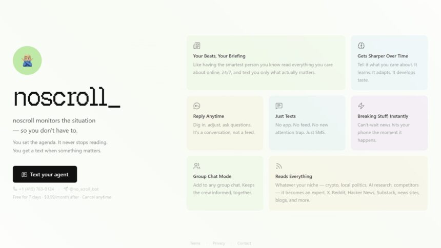 Noscroll replaces endless scrolling with curated updates, helping users stay informed without information overload. (Image credit: Noscroll.com)
