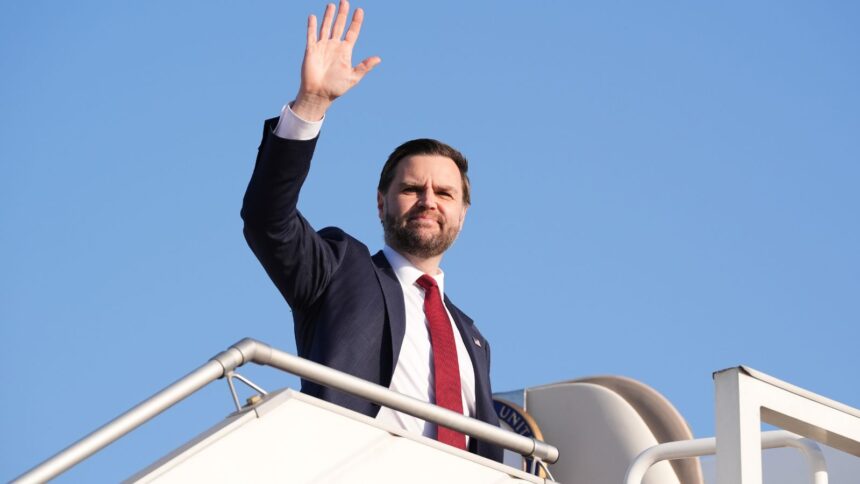 Vice President JD Vance waves as he boards Air Force Two after attending talks on Iran in Islamabad, Pakistan. (AP Photo)