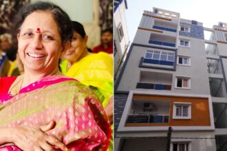The woman is Sirisha's mother. The photo is of their flat in Miyapur, Hyderabad.