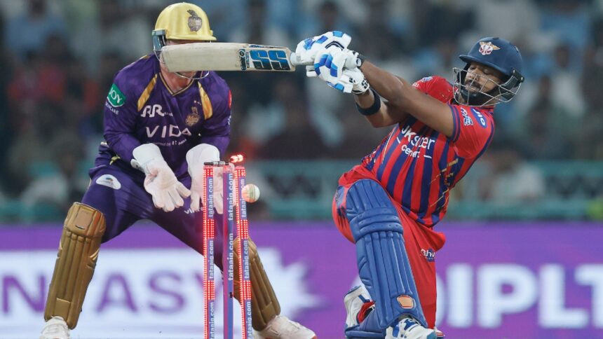 Nicholas Pooran was cleaned up for a golden duck in the Super Over. (CREIMAS)