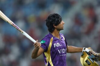 Angkrish Raghuvanshi was fined for showing dissent after his controversial dismissal against LSG on Sunday. (CREIMAS)