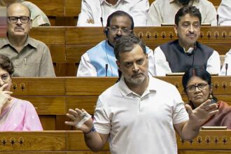 Leader of Opposition in the Lok Sabha Rahul Gandhi speaks in the House during the Special session of Parliament, in New Delhi. (PTI Photo)