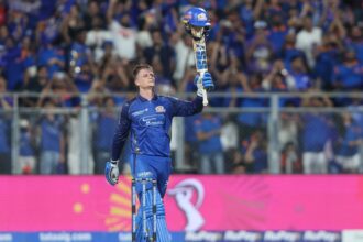 Rickelton smashed eight fours and seven sixes on his way to the mark, which is his first century in the IPL. (BCCI/Creimas Photo)