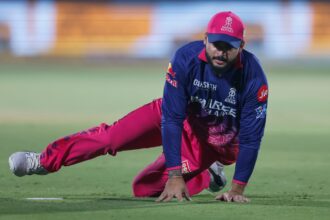 Rajasthan Royals captain Riyan Parag in action during IPL 2026 match against SRH in Jaipur. (CREIMAS FOR IPL)