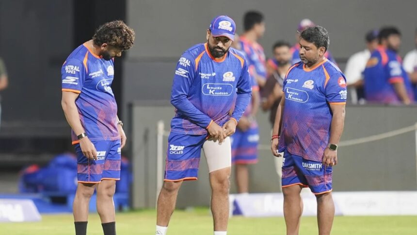 Rohit had sustained a right hamstring injury during the chase against Royal Challengers Bengaluru on Sunday and was forced to retire hurt in the final over of the powerplay on 19. (PTI Photo)