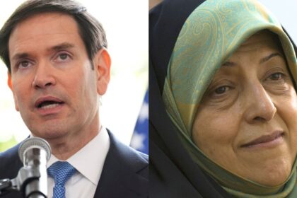 Marco Rubio (left). Ebtekar (right) was reportedly the spokeswoman of the group of students who stormed the US Embassy in Tehran in 1979. (File/Wikimedia Commons)