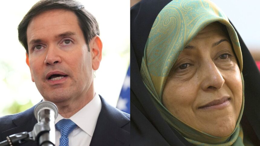 Marco Rubio (left). Ebtekar (right) was reportedly the spokeswoman of the group of students who stormed the US Embassy in Tehran in 1979. (File/Wikimedia Commons)