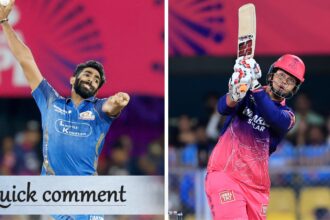 IPL 2026: Off the first delivery in their first-ever face-off, Vaibhav Sooryavanshi biffed Jasprit Bumrah for a six. (CREIMAS)