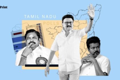 Tamil Nadu CM MK Stalin (centre) will be looking for a second term, but much of it depends also on the performance of rivals Edappadi K Palaniswami (left) of AIADMK and Vijay of TVK | Shruti Naithani | ThePrint