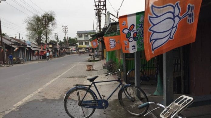 Trinamool Congress and Bharatiya Janata Party flags on display in West Bengal | Moushumi Das Gupta | ThePrint File Photo