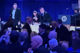 Shooting at the White House Correspondents’ Dinner triggered panic at the Washington Hilton, with Donald Trump and senior officials evacuated to safety. (AP Photo)