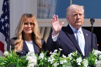 President Donald Trump and first lady Melania Trump participate in the White House Easter Egg Roll on the South Lawn of the White House. (AP Photo)