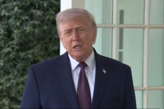 Screenshot of US President Donald Trump speaking to reporters outside the White House Monday, after the US blockade of Iranian ports came into effect | Source: c-span.org