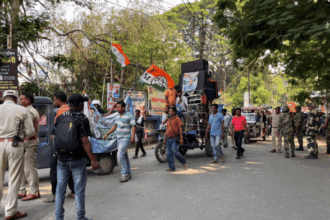 Trinamool Congress (TMC) workers campaigning in Berhampore for the Bengal elections | Moushumi Das Gupta | ThePrint