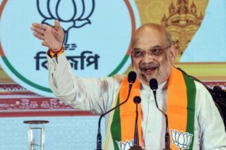 Union Home Minister Amit Shah speaks during the launch event of the BJP's manifesto for the upcoming West Bengal assembly elections 2026 in Kolkata, Friday. | ANI