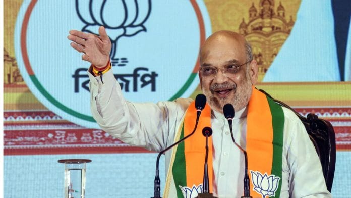 Union Home Minister Amit Shah speaks during the launch event of the BJP's manifesto for the upcoming West Bengal assembly elections 2026 in Kolkata, Friday. | ANI