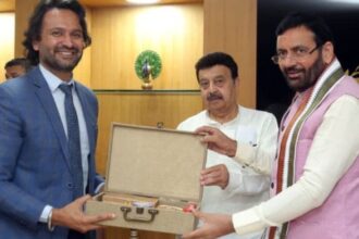 Haryana CM Nayab Singh Saini (right), with commerce and industry minister Rao Narbir Singh (centre), and industry leaders | Photo: By special arrangement