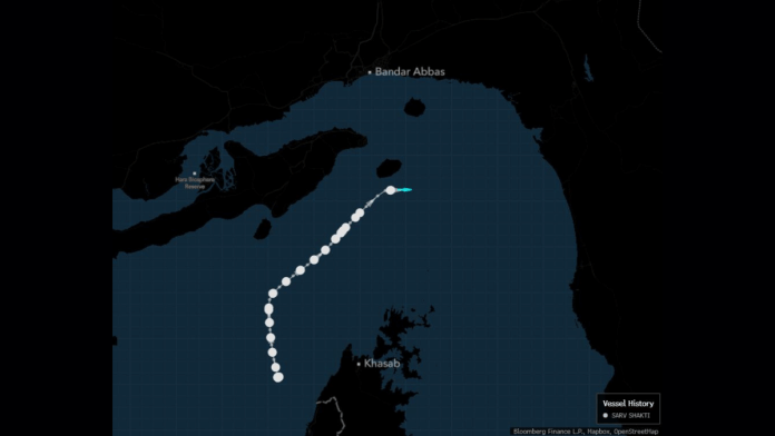 The Sarv Shakti was seen transiting the Strait of Hormuz early Saturday. | Bloomberg