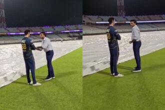 [WATCH] IPL 2026: Sourav Ganguly was seen giving batting tips late night to Connor Esterhuizen at Eden Gardens