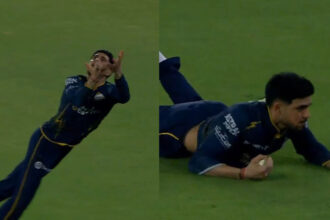 [WATCH] IPL 2026: Shubman Gill flies at extra cover to dismiss Shivam Dube, silences CSK crowd
