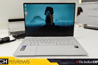 The Asus ExpertBook Ultra’s understated design and nano-ceramic finish keep the laptop looking clean and professional even after long hours of use. (Image: Bijin Jose/The Indian Express)