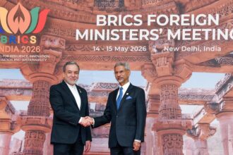 External Affairs Minister S. Jaishankar welcomes Iranian Foreign Minister Abbas Araghchi during the BRICS Foreign Ministers’ Meeting 2026