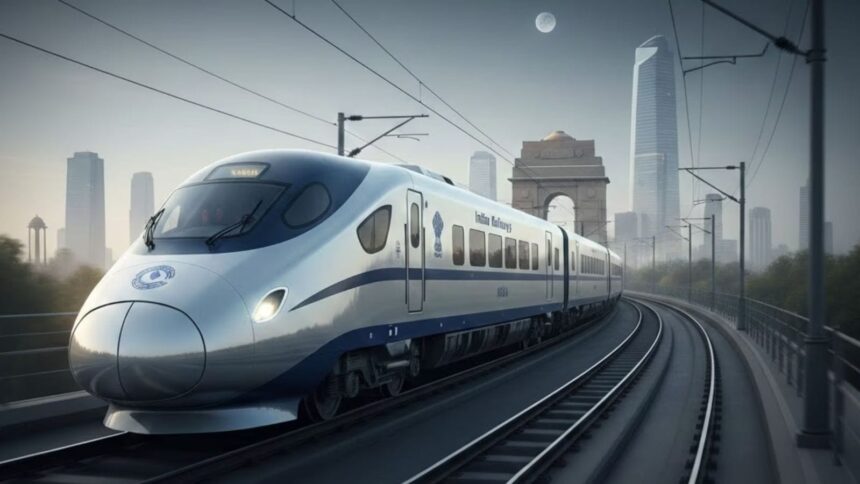 Delhi-Varanasi Bullet Train Project: Railway Minister Ashwini Vaishnaw said the proposed Varanasi bullet train corridor could reduce travel time between Delhi and Lucknow. (Image generated using AI)