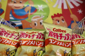 Calbee potato chips on display at a confectionery speciality store in Tokyo, Japan, May 12, 2026. (REUTERS)