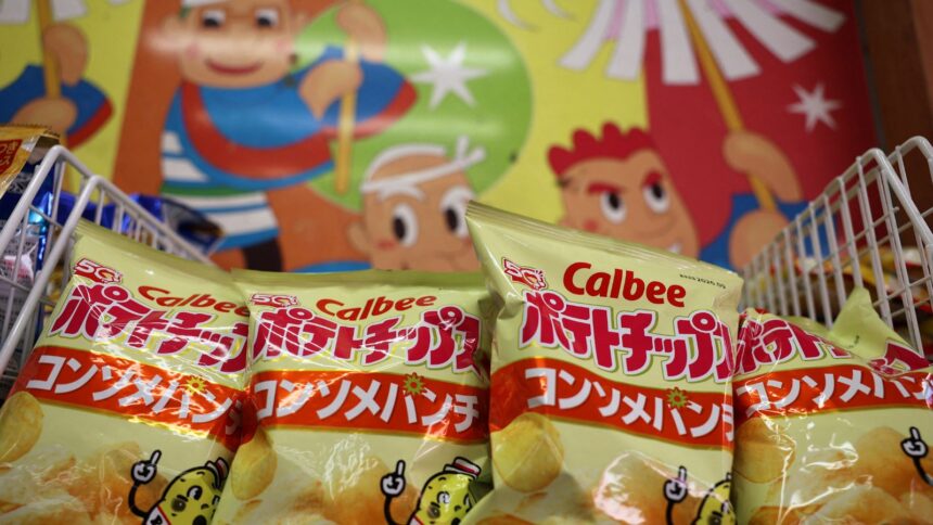 Calbee potato chips on display at a confectionery speciality store in Tokyo, Japan, May 12, 2026. (REUTERS)