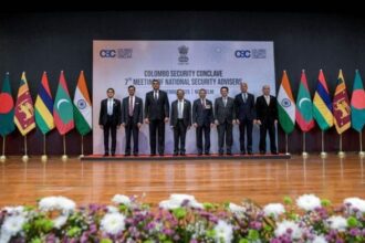 National Security Advisors of the Colombo Security Conclave countries pose for a group photograph at the 7th Meeting of the NSAs of the CSC. | ANI