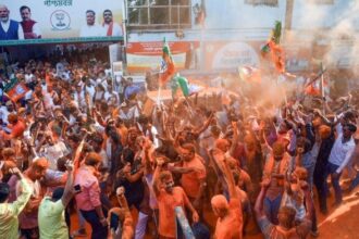 BJP supporters celebrate the party's win in Kolkata. | ANI