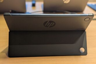 HP OmniPad 12 features a 12-inch multi-touch display and a detachable keyboard. (Image credit: Anuj Bhatia/The Indian Express)